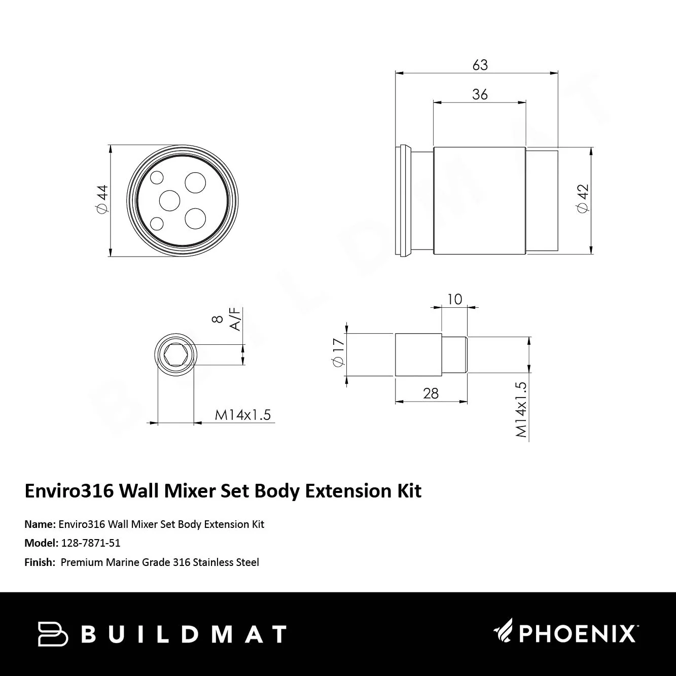 Phoenix Enviro316 Wall Mixer Set Body Extension Kit - Image 4
