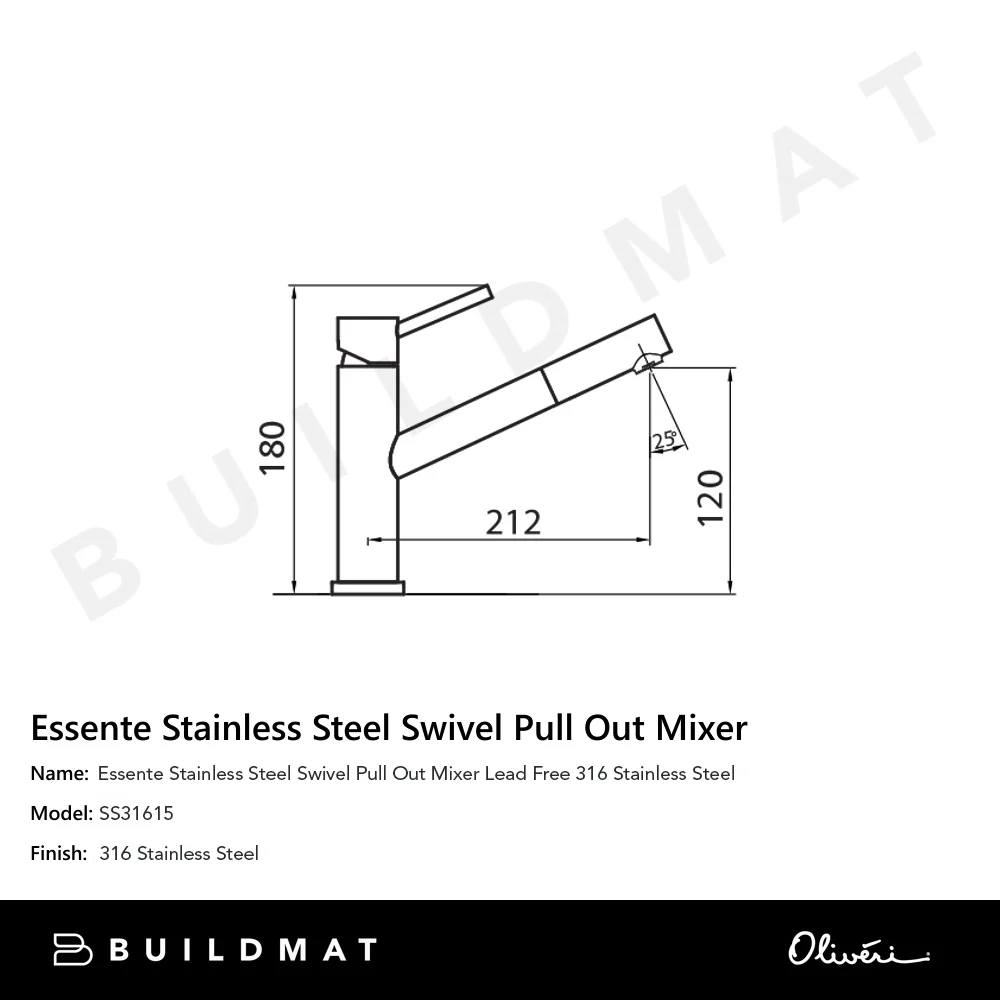 Oliveri Essente 316 Stainless Steel Swivel Pull Out Mixer Lead Free - Image 4