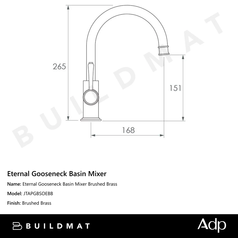 ADP Eternal Gooseneck Basin Mixer Brushed Brass - Image 4