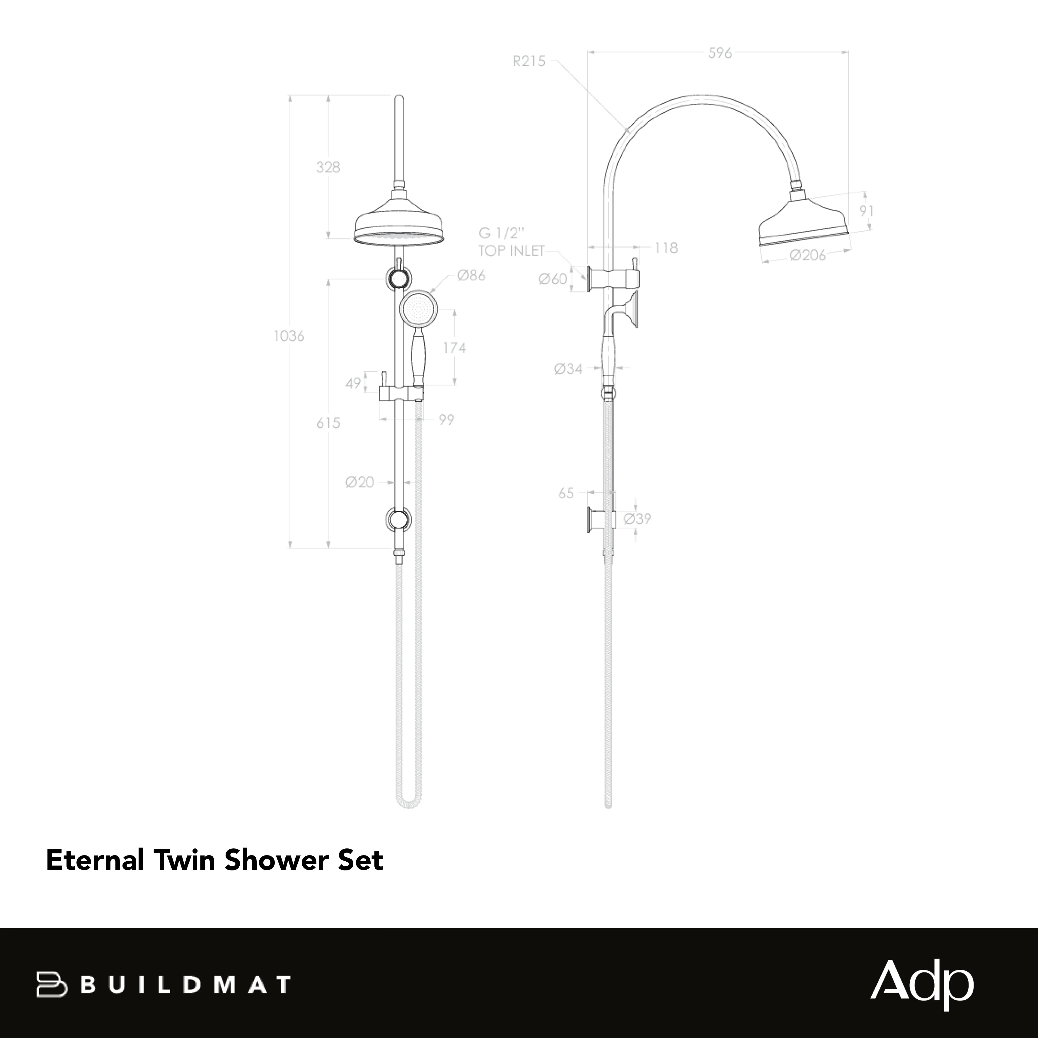 ADP Eternal Gooseneck Twin Shower Set Matte Black - Image 5