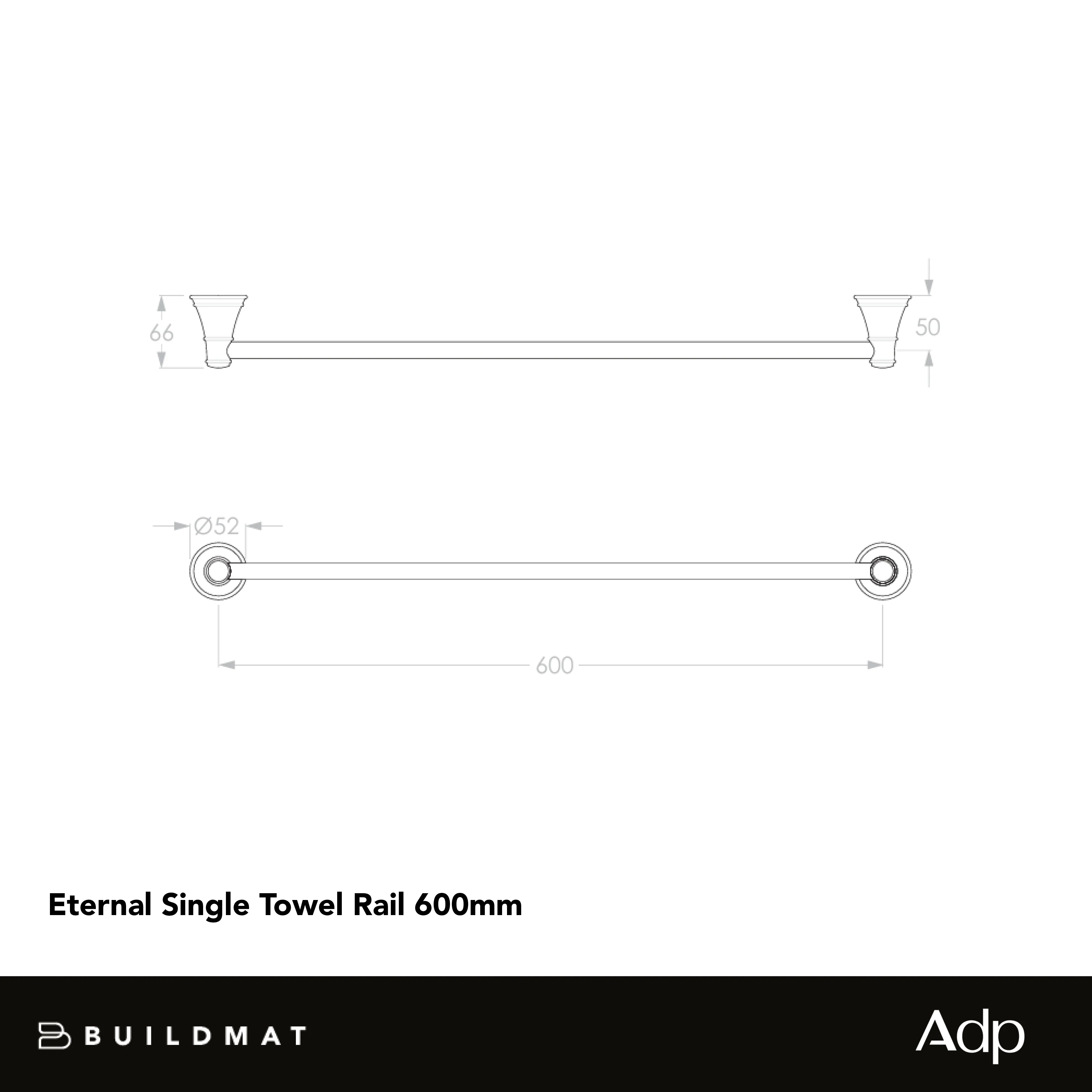 ADP Eternal Single Towel Rail 600mm Brushed Nickel - Image 4