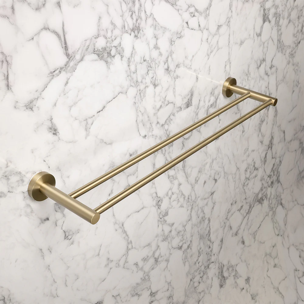 Alma Farina 600 Double Towel Rail Brushed Brass Gold - Image 5