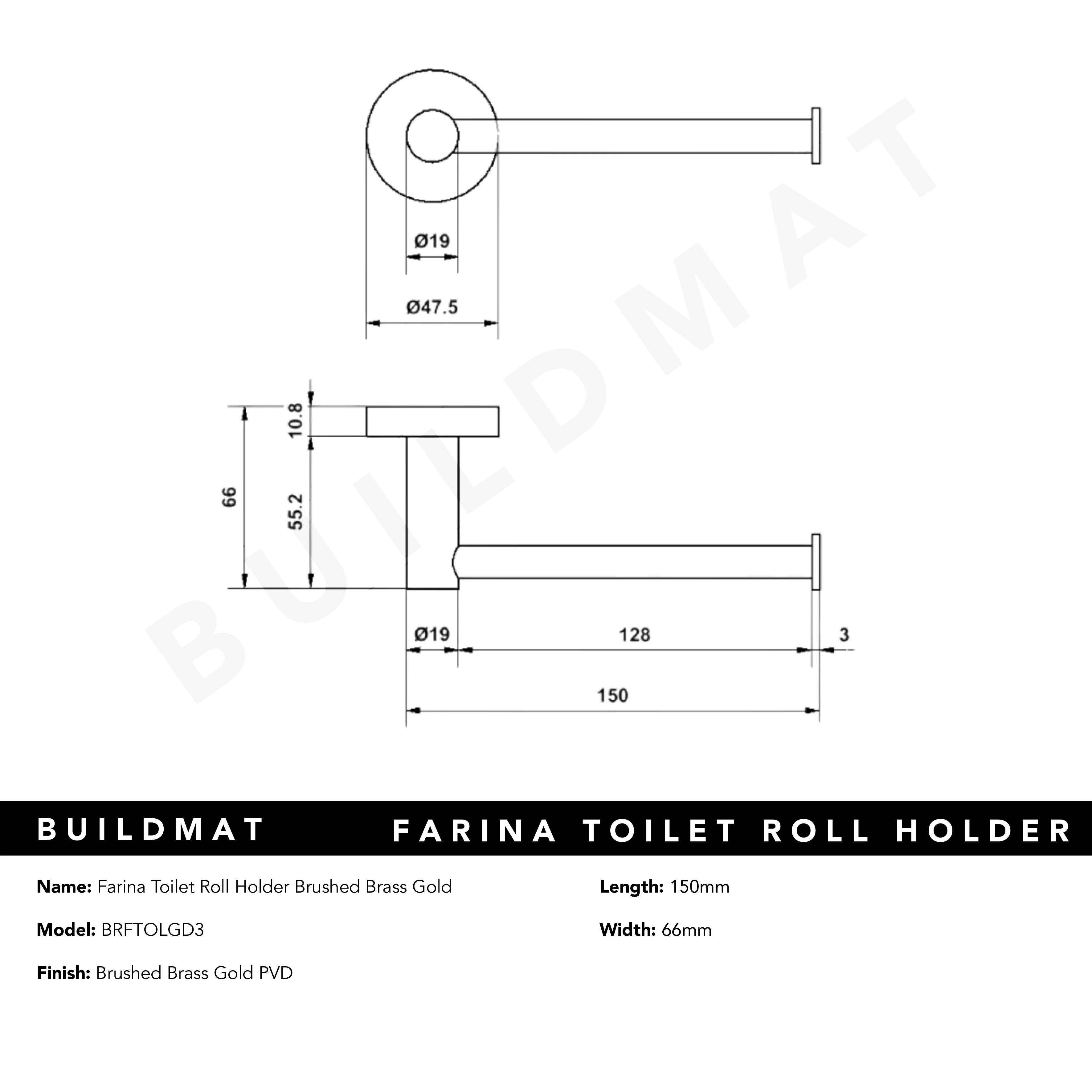 Alma Farina Toilet Roll Holder Brushed Brass Gold - Image 7
