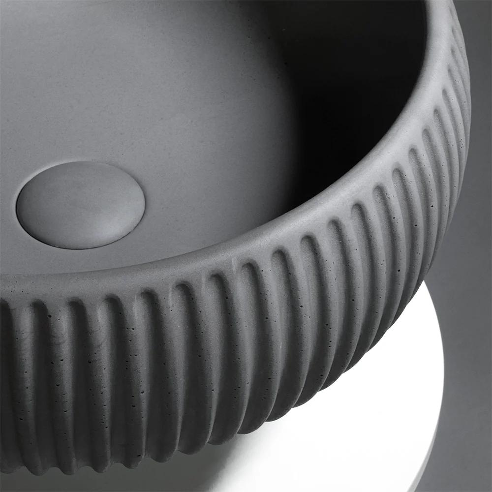 Alma Felda Meteor Grey Fluted Concrete Basin - Image 4