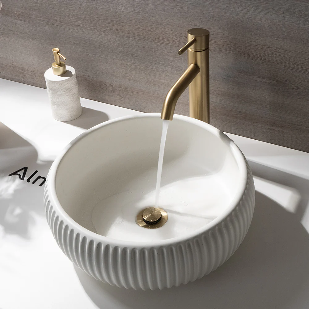 Alma Felda Sea Salt White Fluted Concrete Basin - Image 6