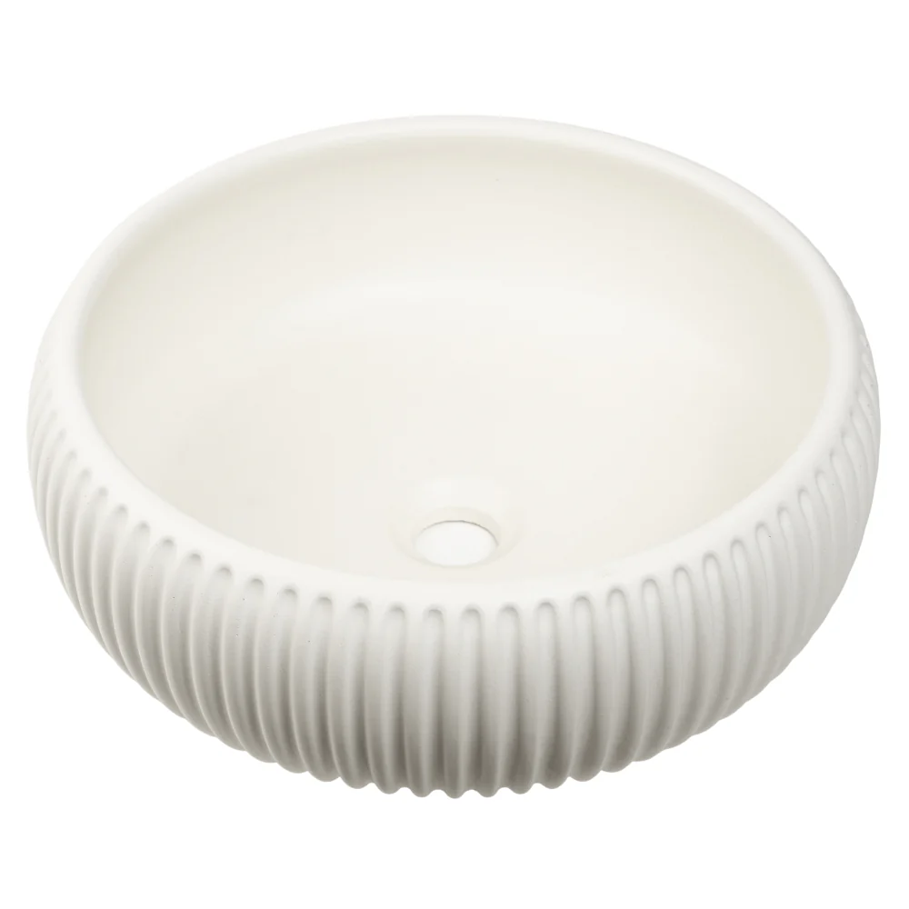 Alma Felda Sea Salt White Fluted Concrete Basin - Image 9