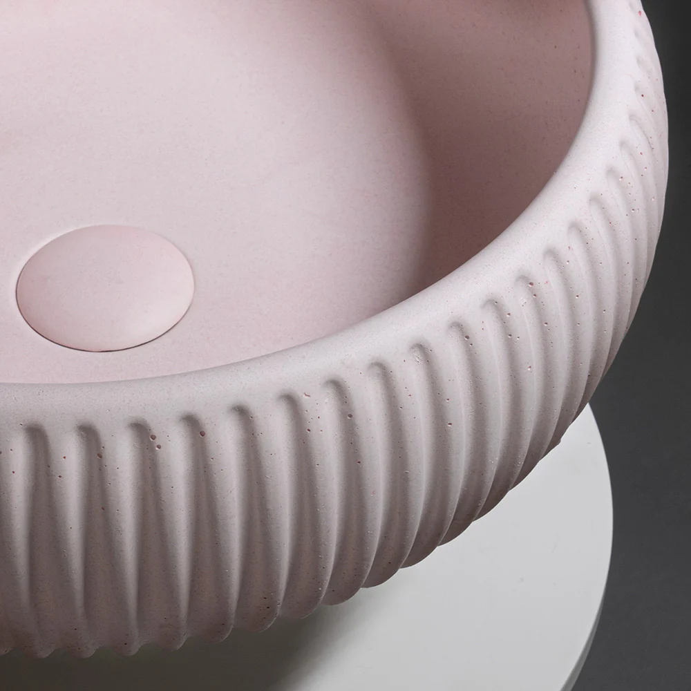 Alma Felda Champagne Pink Fluted Concrete Basin - Image 4
