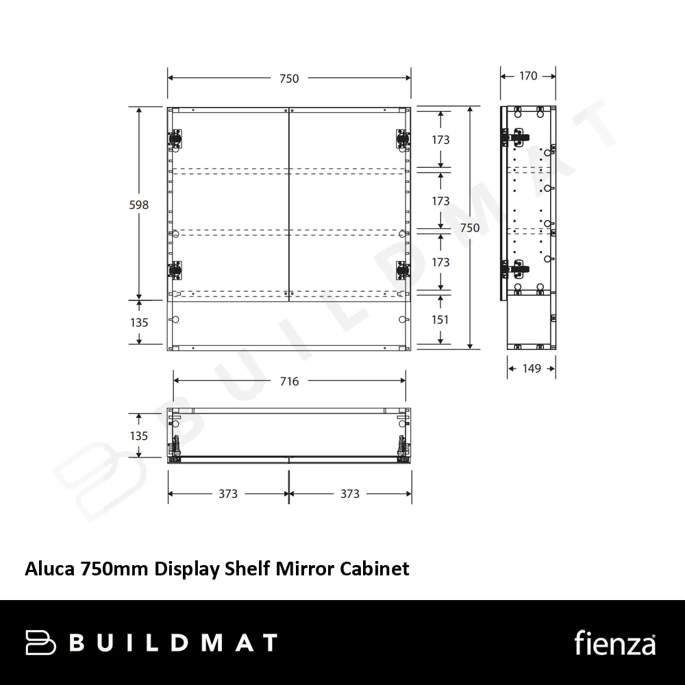 Fienza Aluca 750mm Display Shelf Mirror Cabinet - Image 6