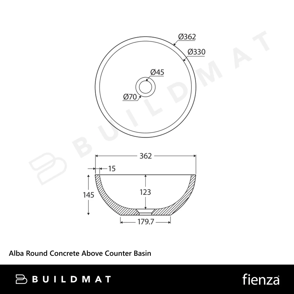 Fienza Alba Round Concrete Above Counter Basin Warm Grey - Image 4