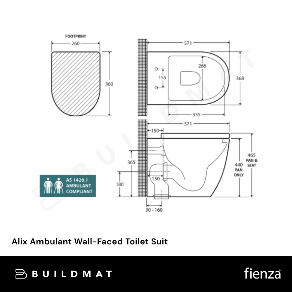 Fienza Alix Ambulant Wall-Faced Toilet Suit (Pan and Seat and GEBERIT Sigma In-Wall Cistern) Gloss White - Image 8