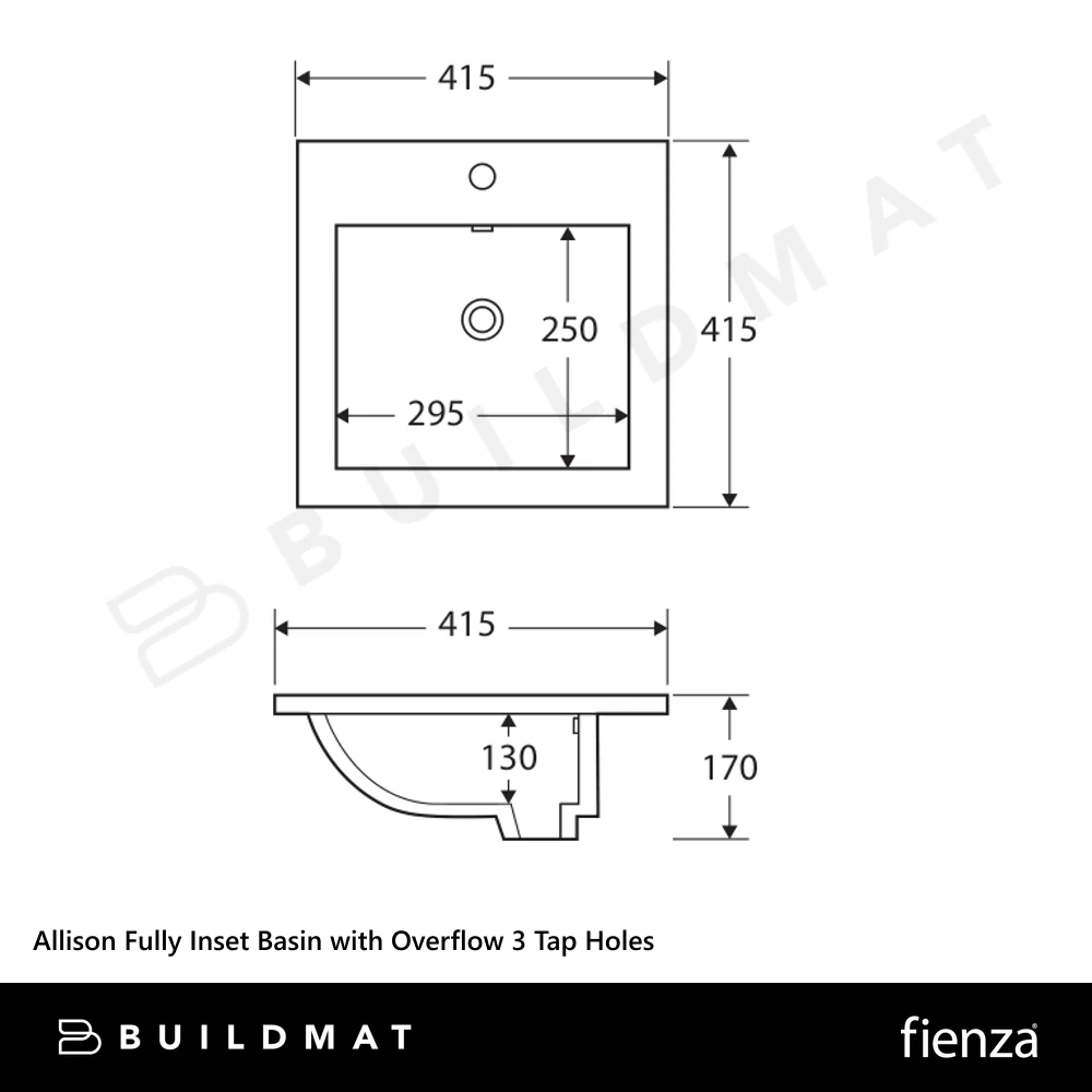 Fienza Allison Fully Inset Basin with Overflow 3 Tap Holes Gloss White - Image 4