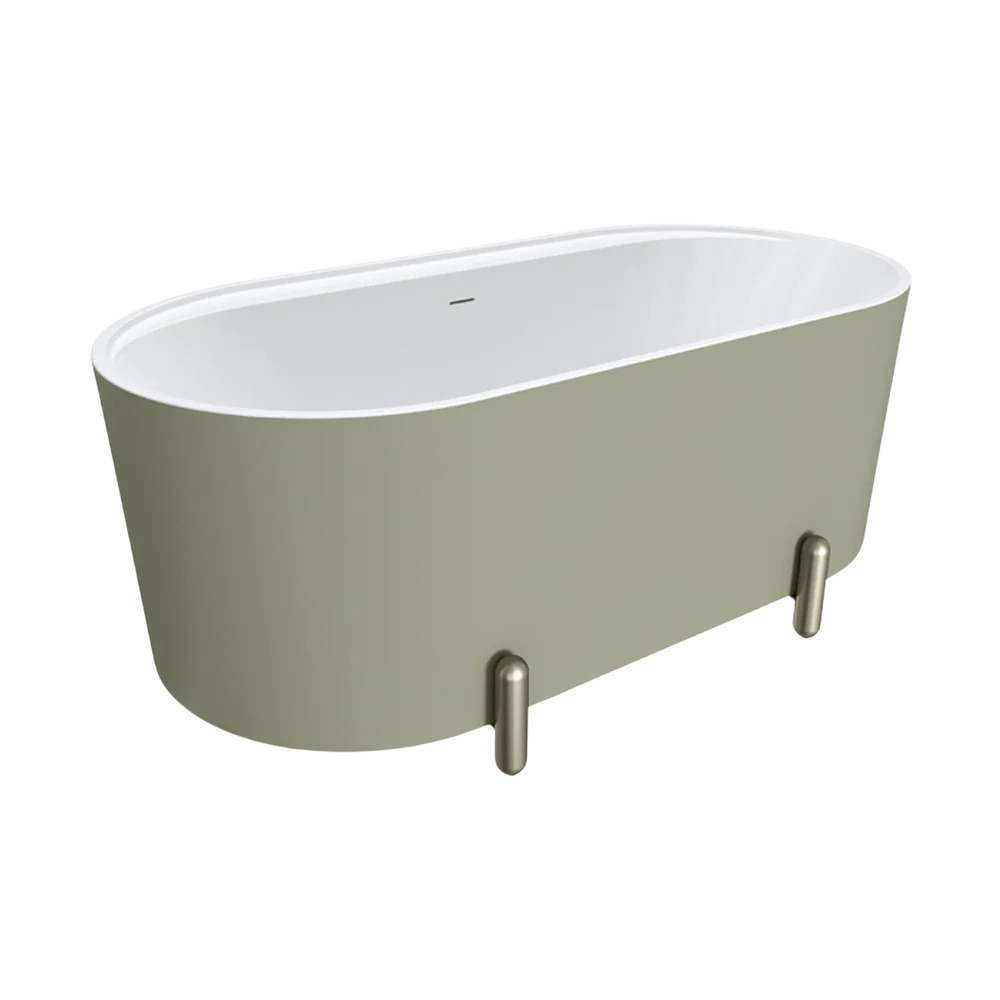 Fienza Aluca Freestanding Bath with Overflow 1500mm Matte Olive - Image 8