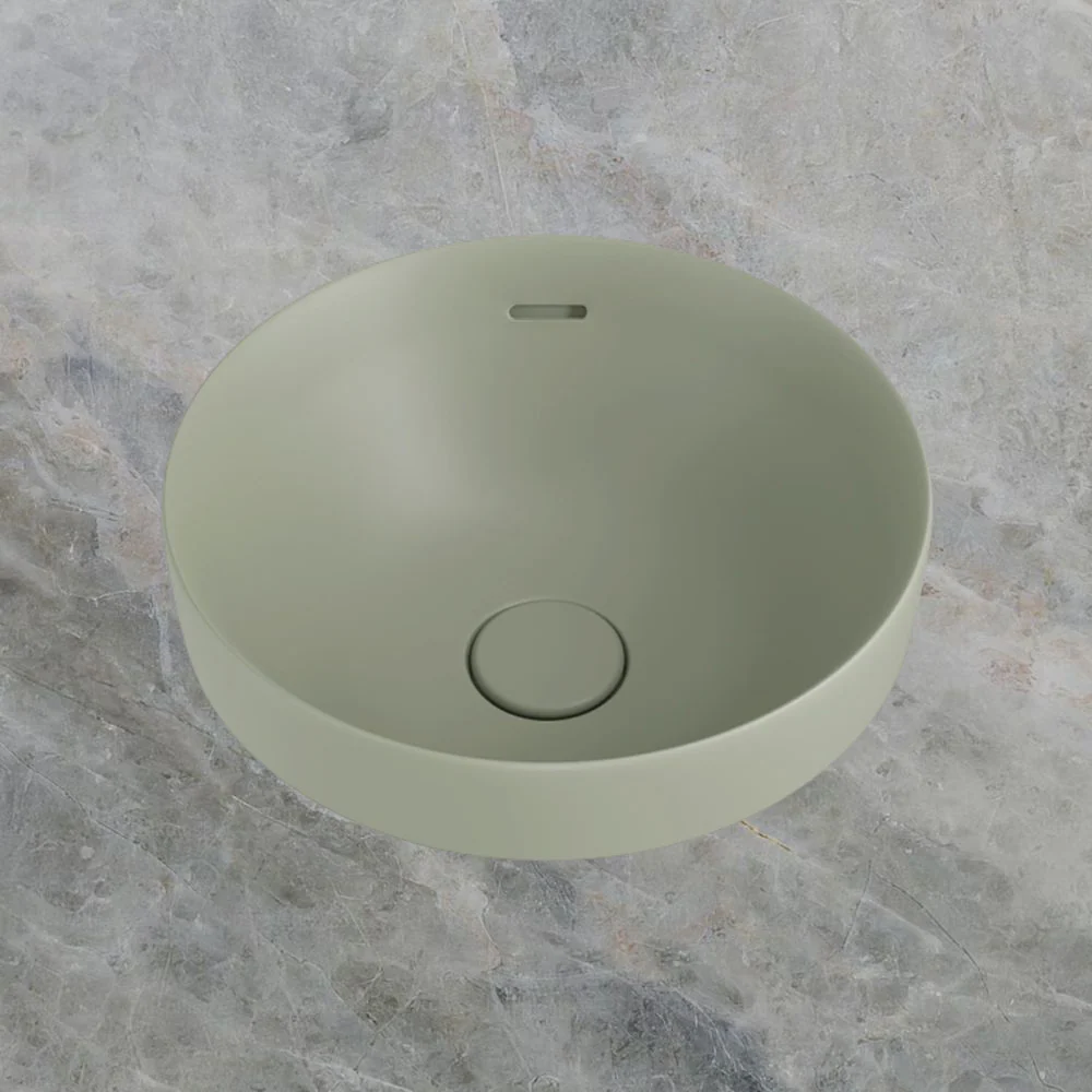 Fienza Aluca Round Semi-Inset Basin with Overflow Matte Olive - Image 2