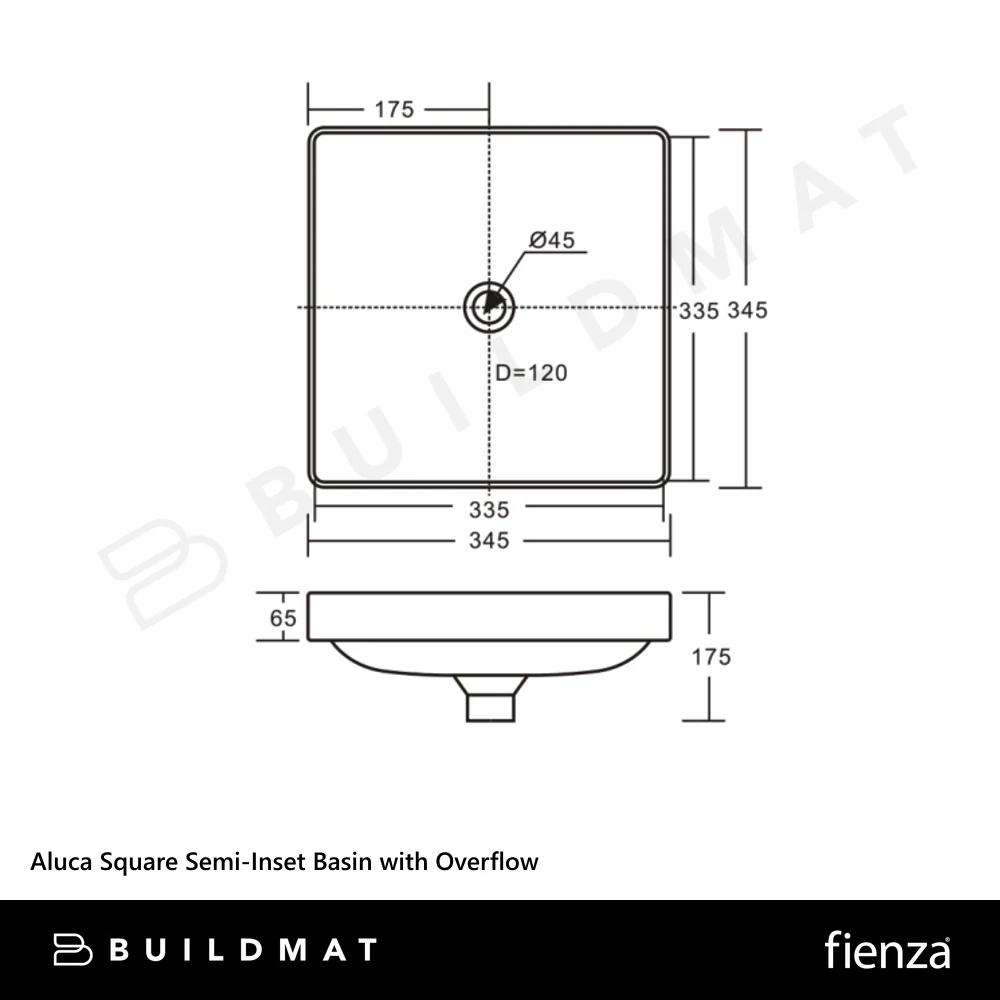 Fienza Aluca Square Semi-Inset Basin with Overflow Gloss White - Image 4