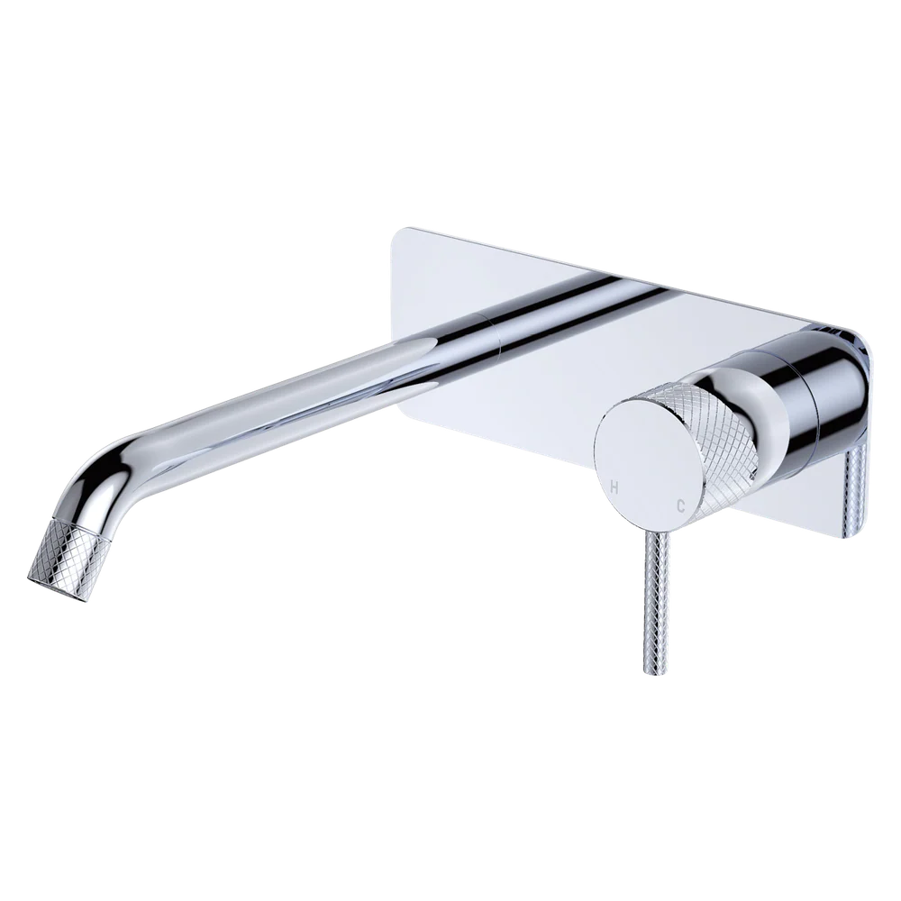 Fienza Axle Wall Basin Mixer Set Rectangular Plate 200mm Outlet Chrome - Image 3