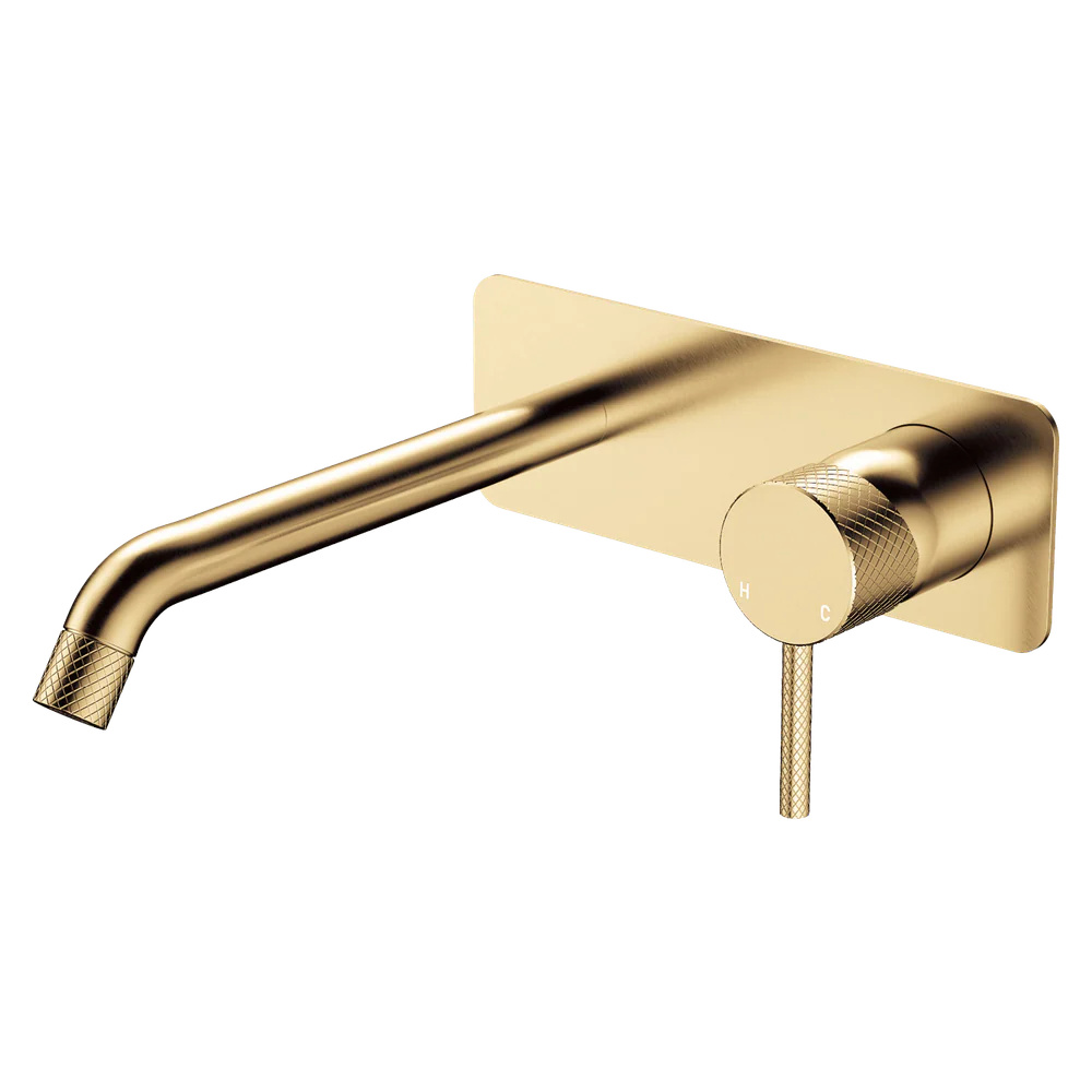 Fienza Axle Wall Basin Mixer Set Rectangular Plate 200mm Outlet Urban Brass Lead Free