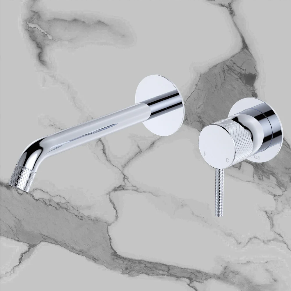 Fienza Axle Wall Basin Mixer Set Round Plates 200mm Outlet Chrome - Image 2