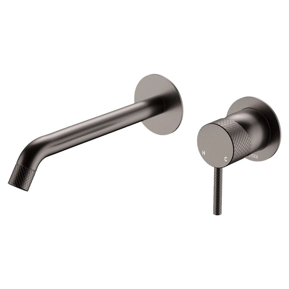 Fienza Axle Wall Basin Mixer Set Round Plates 200mm Outlet Gunmetal - Image 3