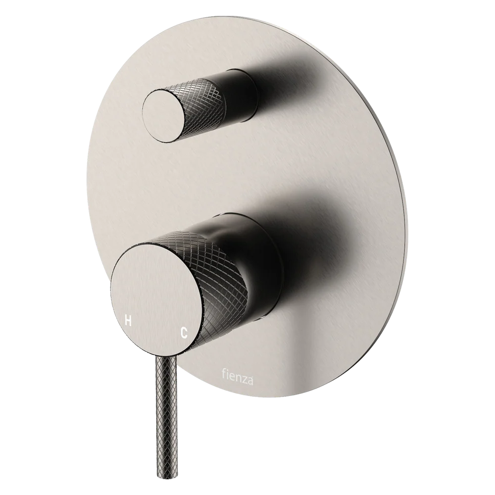 Fienza Axle Wall Diverter Mixer Large Round Plate Brushed Nickel Lead Free
