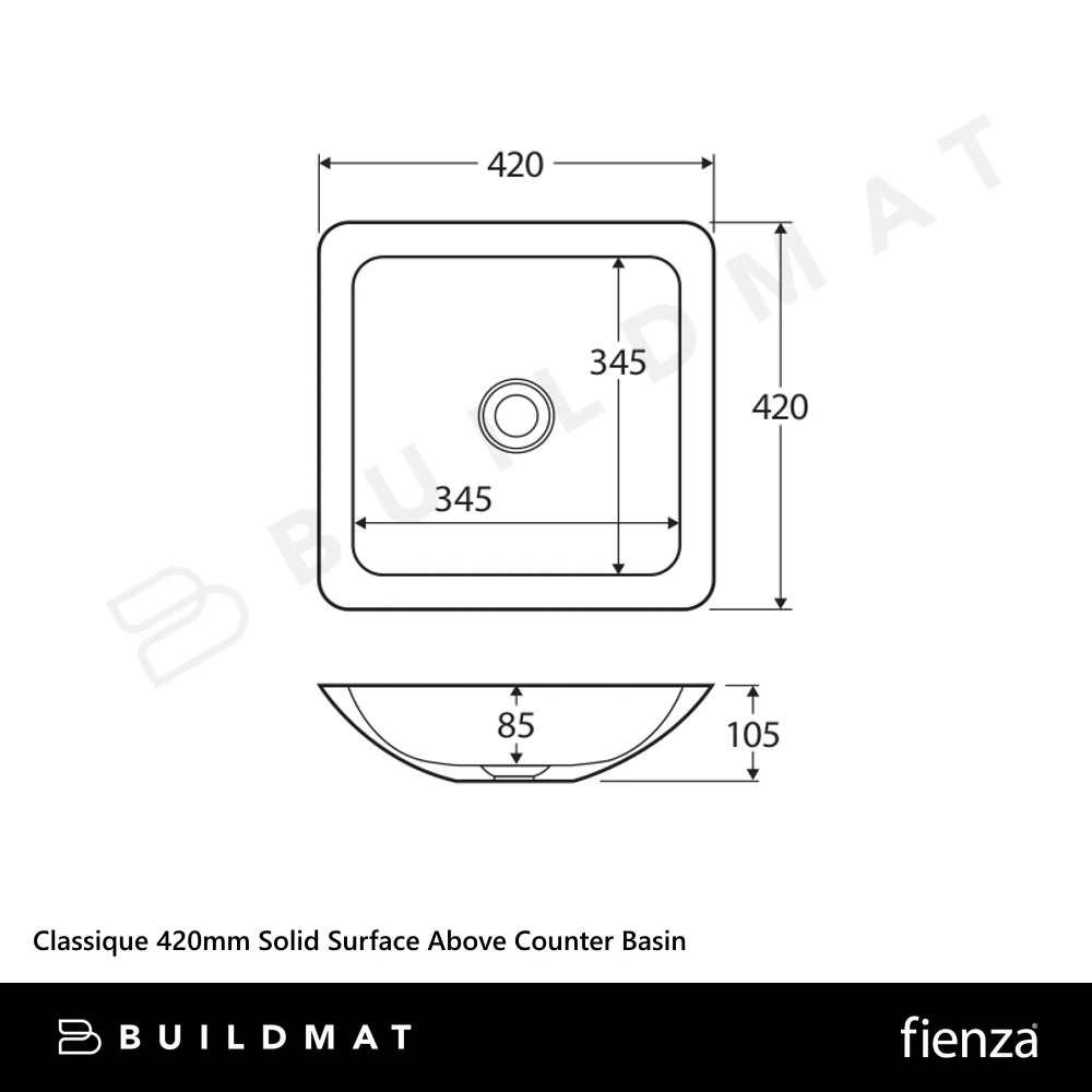 Fienza Classique 420mm Solid Surface Above Counter Basin Matte Black - Image 4