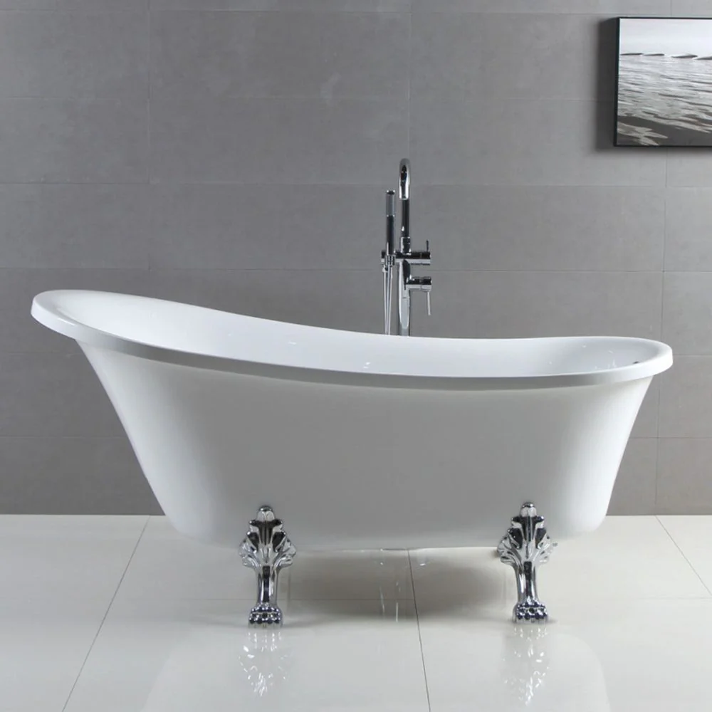 Fienza Clawfoot 1700mm Freestanding Bath with Overflow Gloss White - Image 2