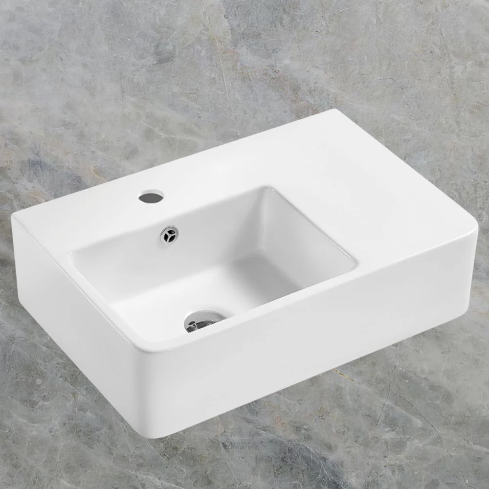 Fienza Delta Care Wall Hung Left Bowl Basin with Overflow 1 Tap Hole Gloss White - Image 2