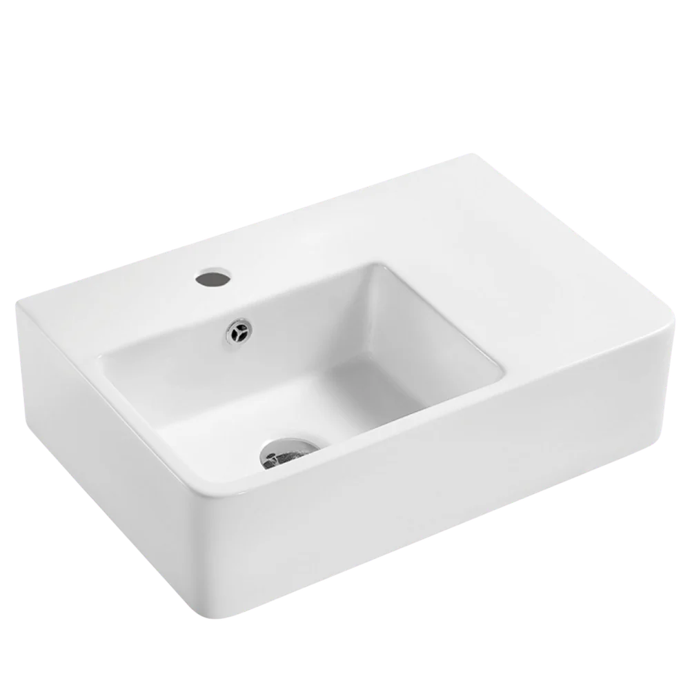 Fienza Delta Care Wall Hung Left Bowl Basin with Overflow 1 Tap Hole Gloss White - Image 3