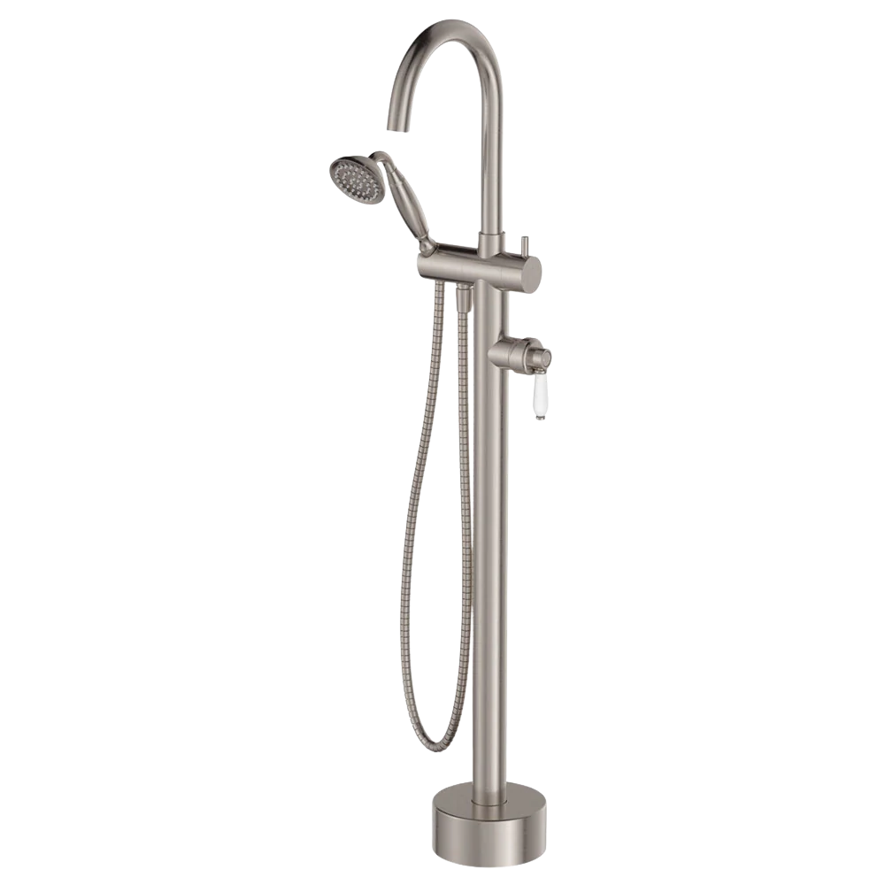 Fienza Eleanor Floor Mixer And Shower Brushed Nickel with Ceramic Handle - Image 3