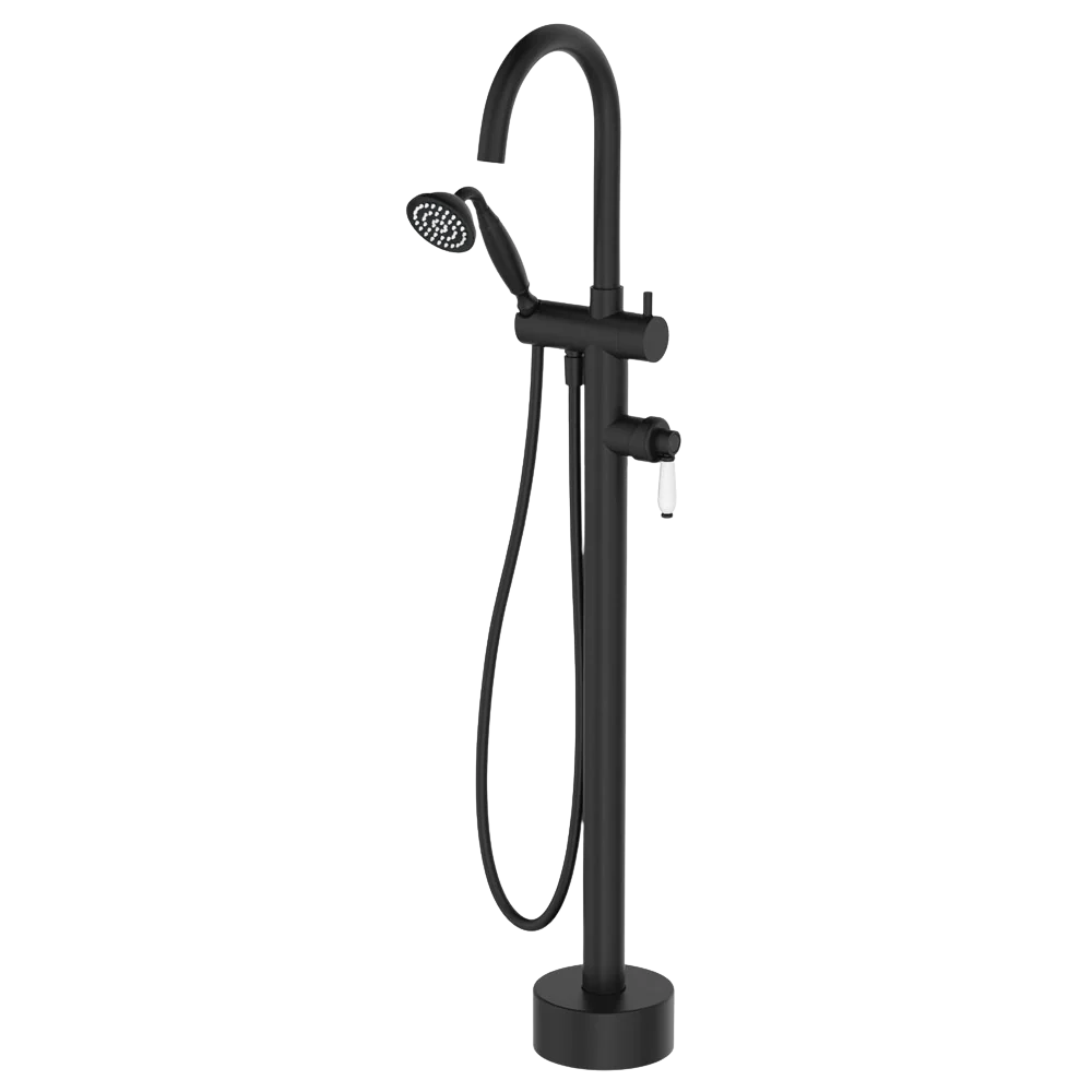 Fienza Eleanor Floor Mixer And Shower Matte Black with Ceramic Handle