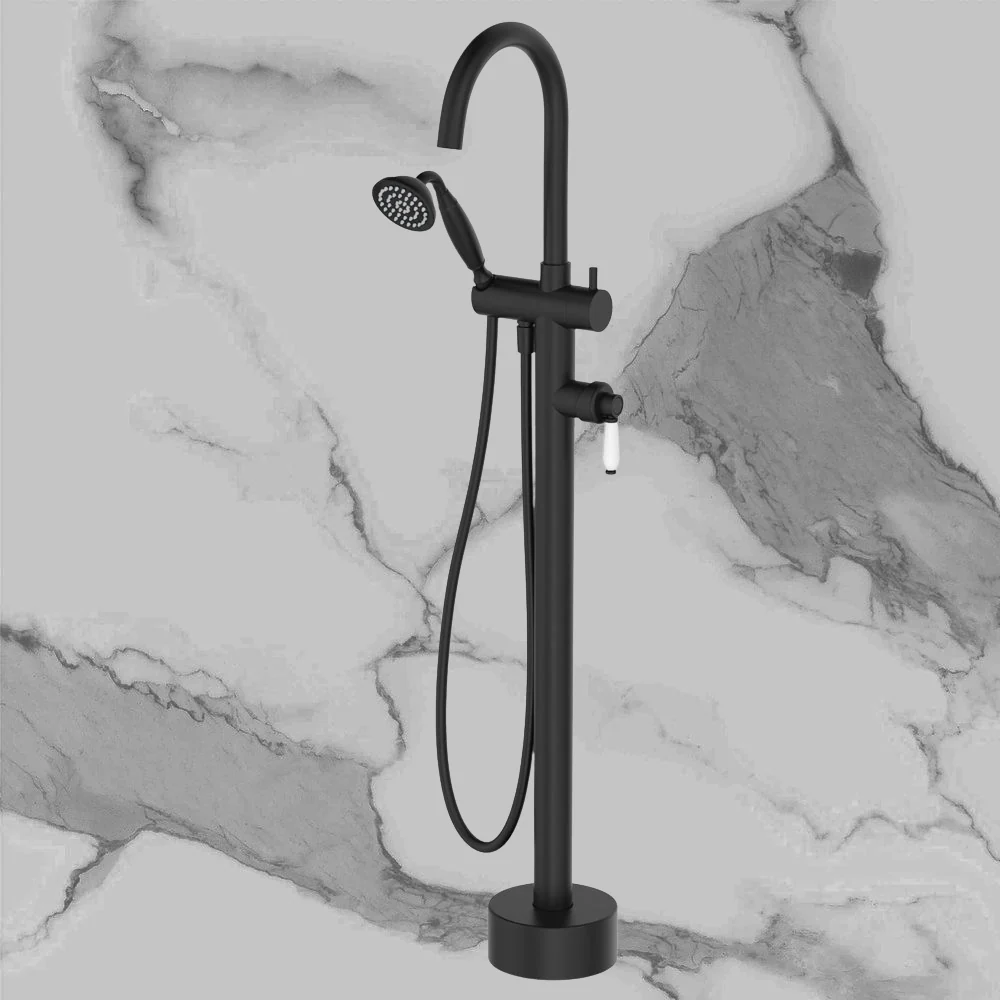 Fienza Eleanor Floor Mixer And Shower Matte Black with Ceramic Handle - Image 2
