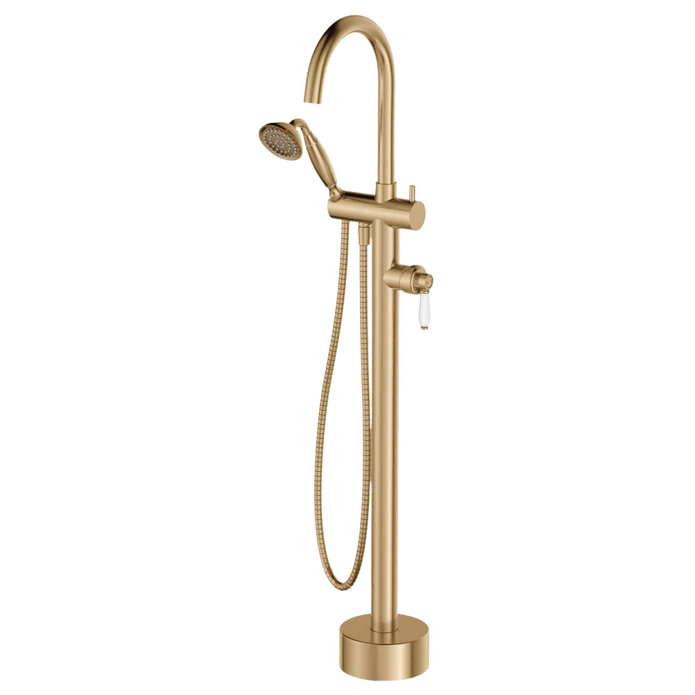 Fienza Eleanor Floor Mixer And Shower Urban Brass with Ceramic Handle - Image 3