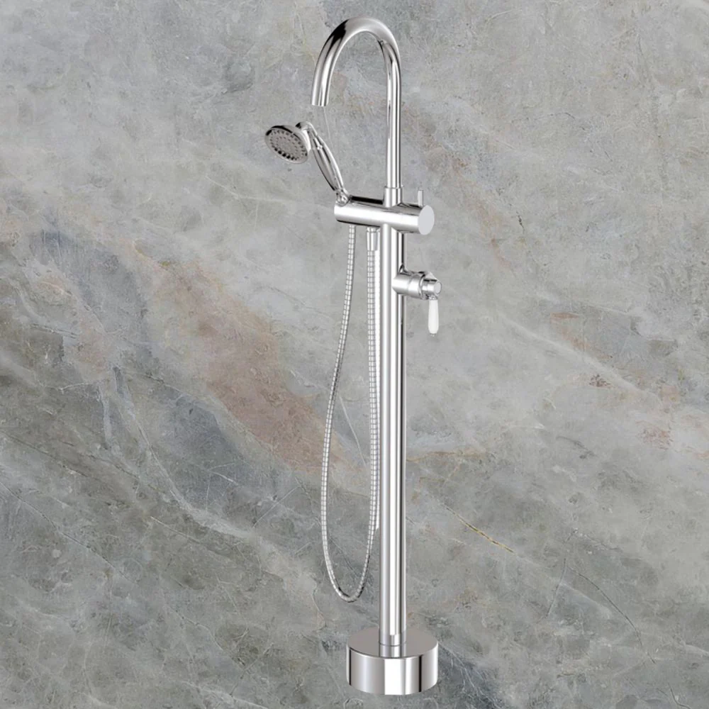 Fienza Eleanor Floor Mixer And Shower with White Ceramic Handle Chrome - Image 2