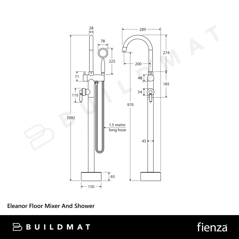 Fienza Eleanor Floor Mixer And Shower with White Ceramic Handle Chrome - Image 4