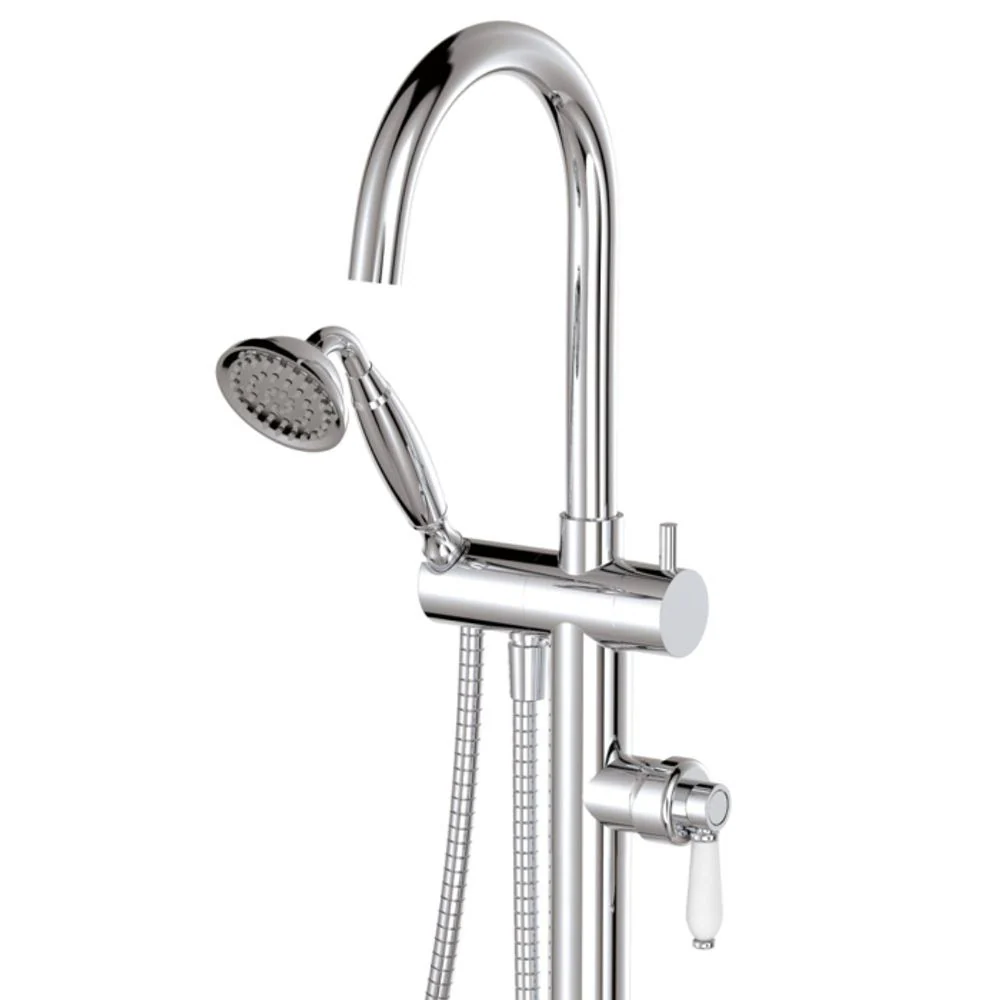 Fienza Eleanor Floor Mixer And Shower with White Ceramic Handle Chrome - Image 5