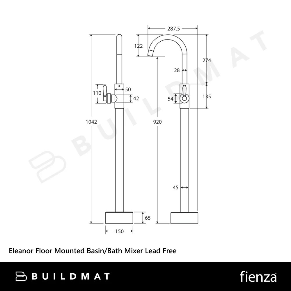 Fienza Eleanor Floor Mounted Basin/Bath Mixer with White Ceramic Handle Urban Brass Lead Free - Image 4