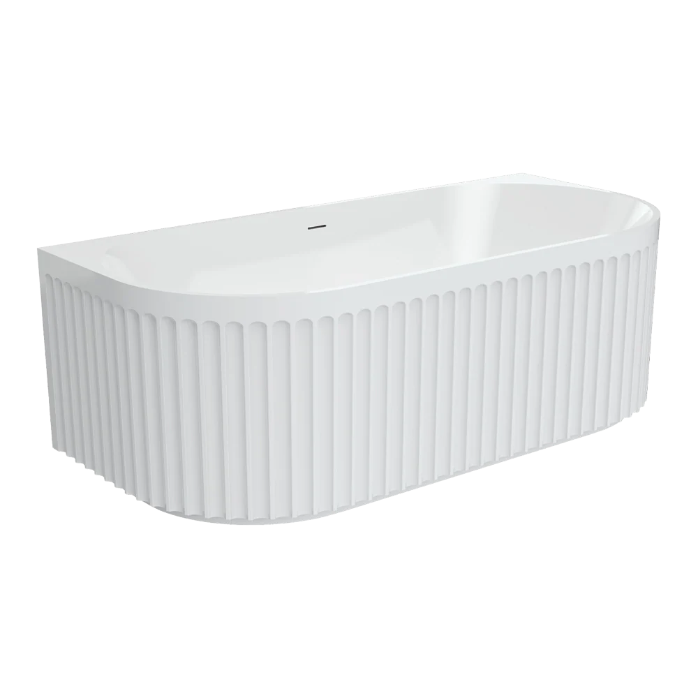 Fienza Eleanor Fluted Back to Wall Acrylic Bath 1700mm with Overflow Gloss White - Image 3