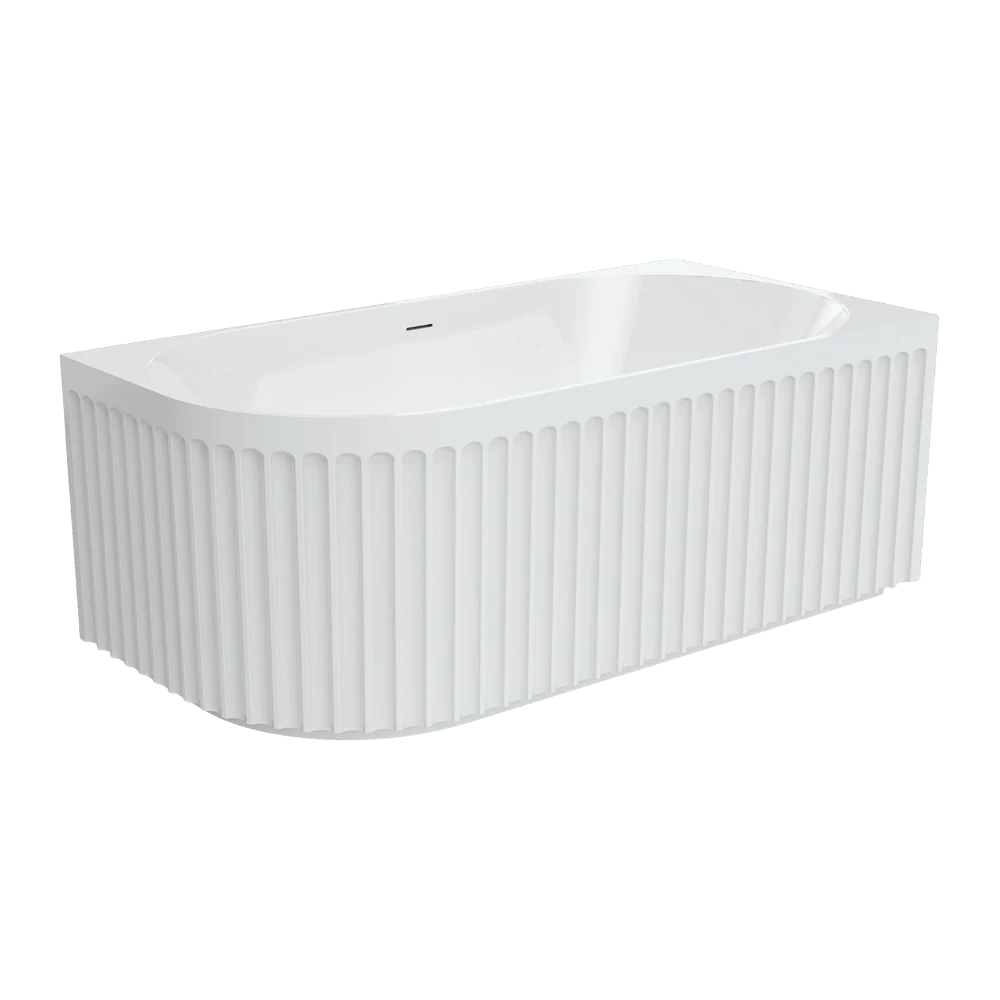 Fienza Eleanor Fluted Left Hand Acrylic Corner Bath 1500mm with Overflow Gloss White - Image 3