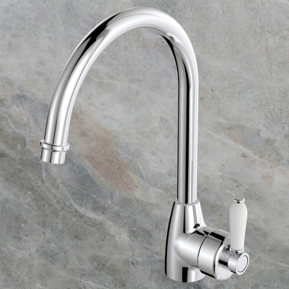 Fienza Eleanor Gooseneck Kitchen Mixer with White Ceramic Handle Chrome - Image 2