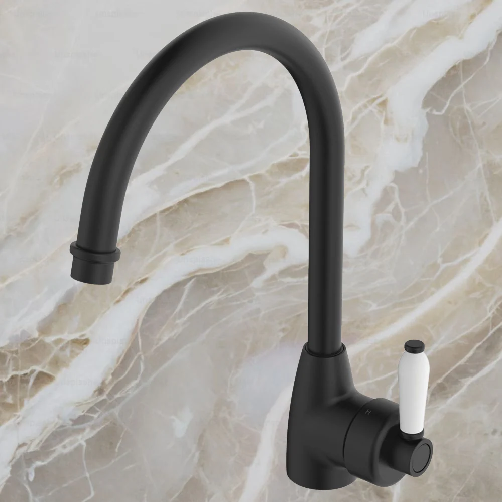 Fienza Eleanor Gooseneck Sink Mixer Matte Black with Ceramic Handle - Image 2