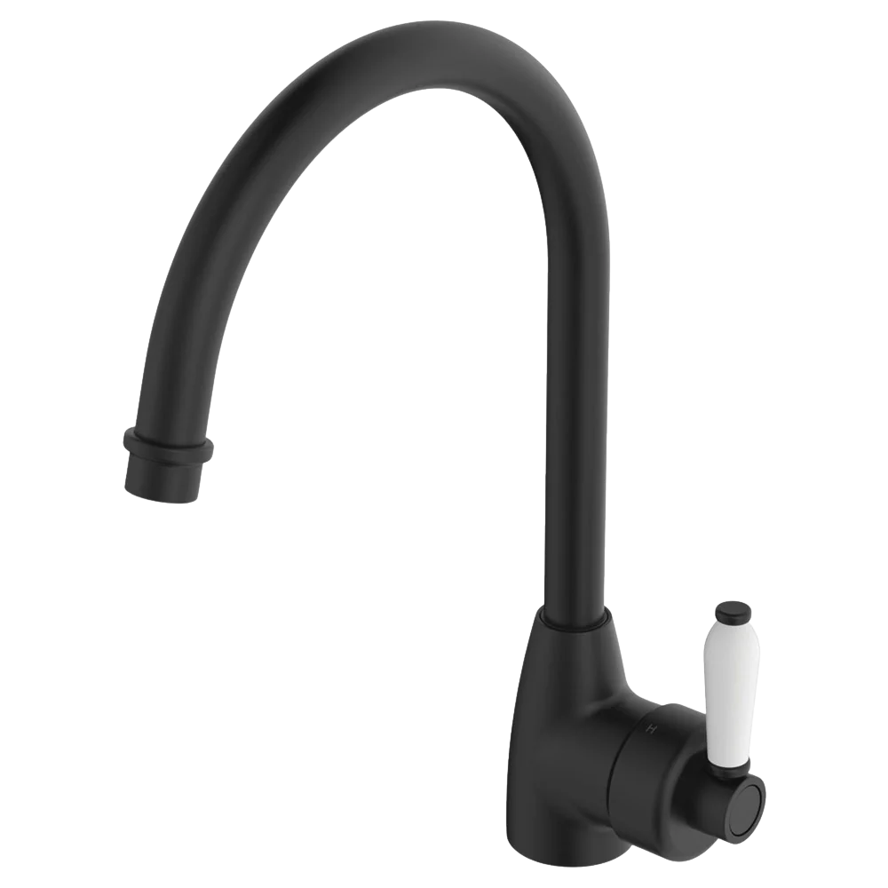 Fienza Eleanor Gooseneck Sink Mixer Matte Black with Ceramic Handle - Image 3