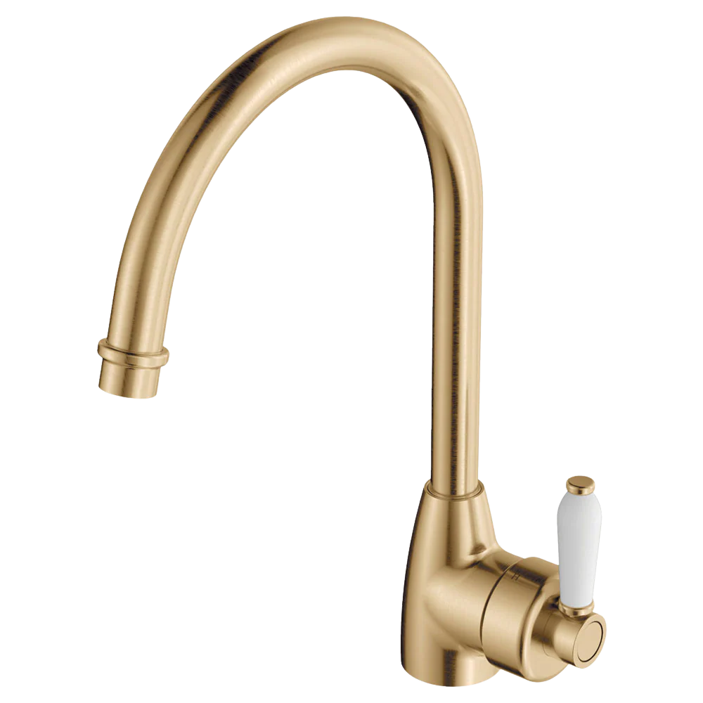 Fienza Eleanor Gooseneck Sink Mixer Urban Brass with Ceramic Handle Lead Free