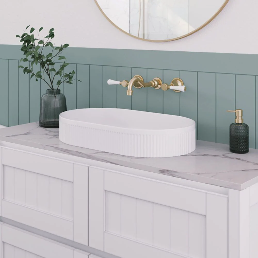 Fienza Eleanor Oval Above Counter Fluted Basin Gloss White - Image 5