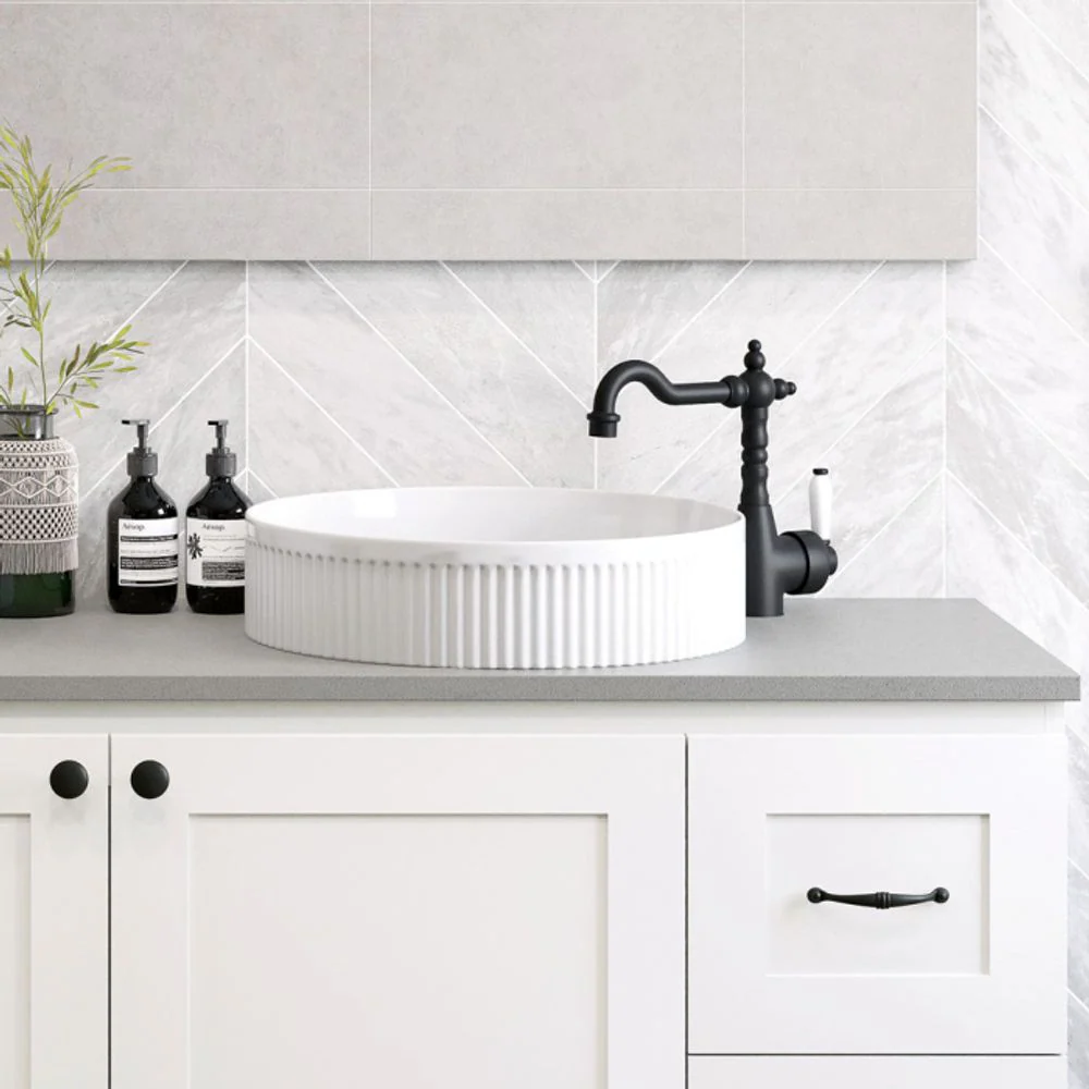 Fienza Eleanor Round Above Counter Fluted Basin Gloss White - Image 5