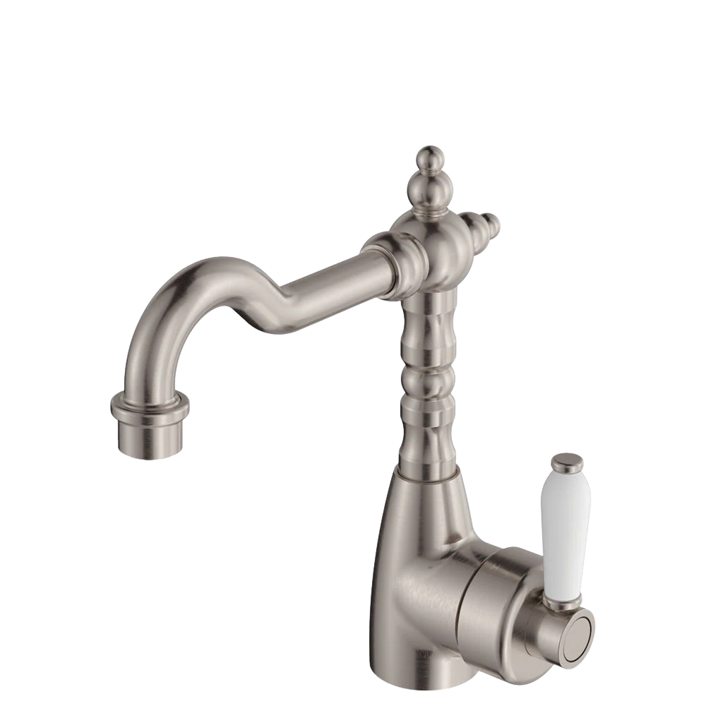 Fienza Eleanor Shepherds Crook Basin Mixer Brushed Nickel with Ceramic Handle Lead Free - Image 3