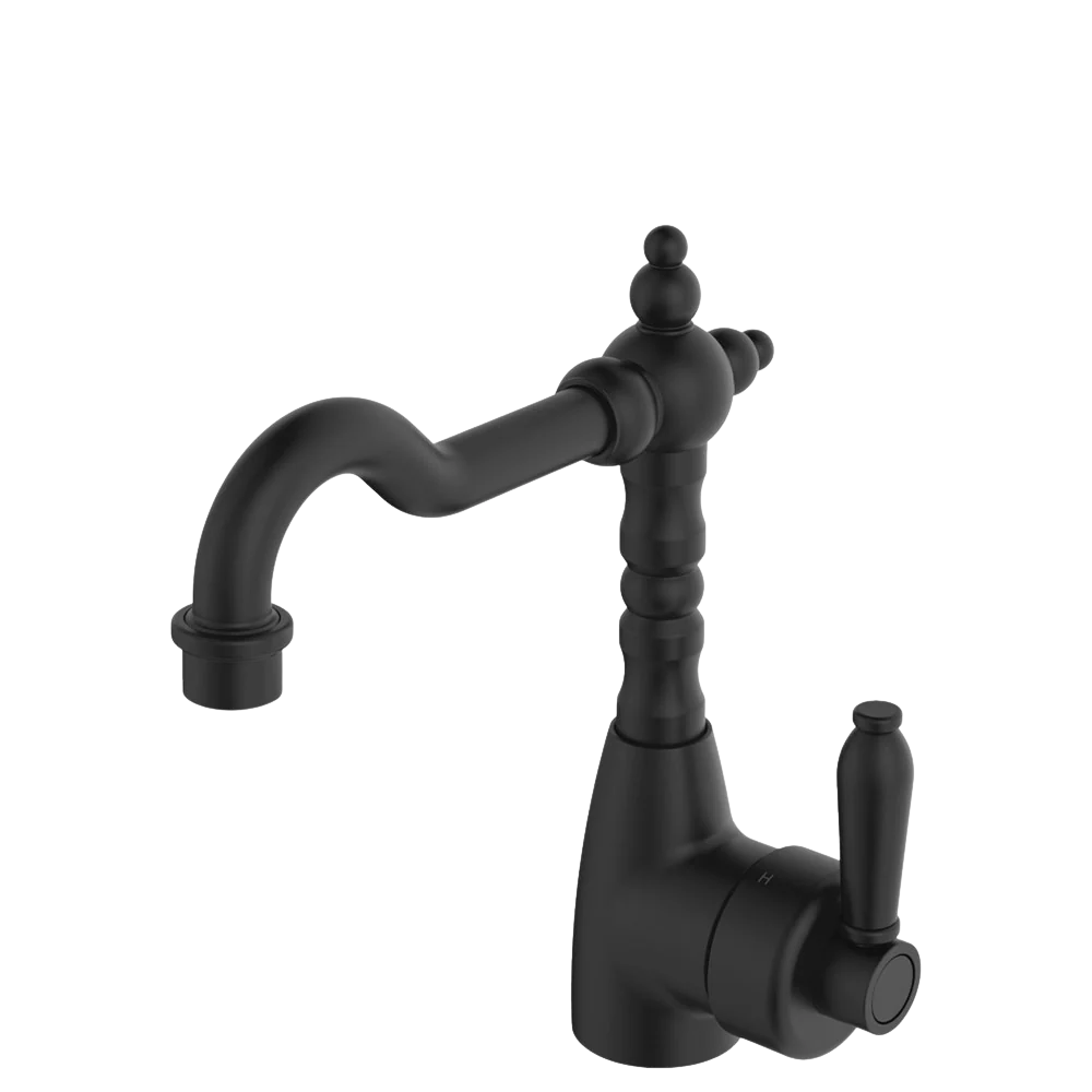 Fienza Eleanor Shepherds Crook Basin Mixer Matte Black with Matte Black Handle - Image 3