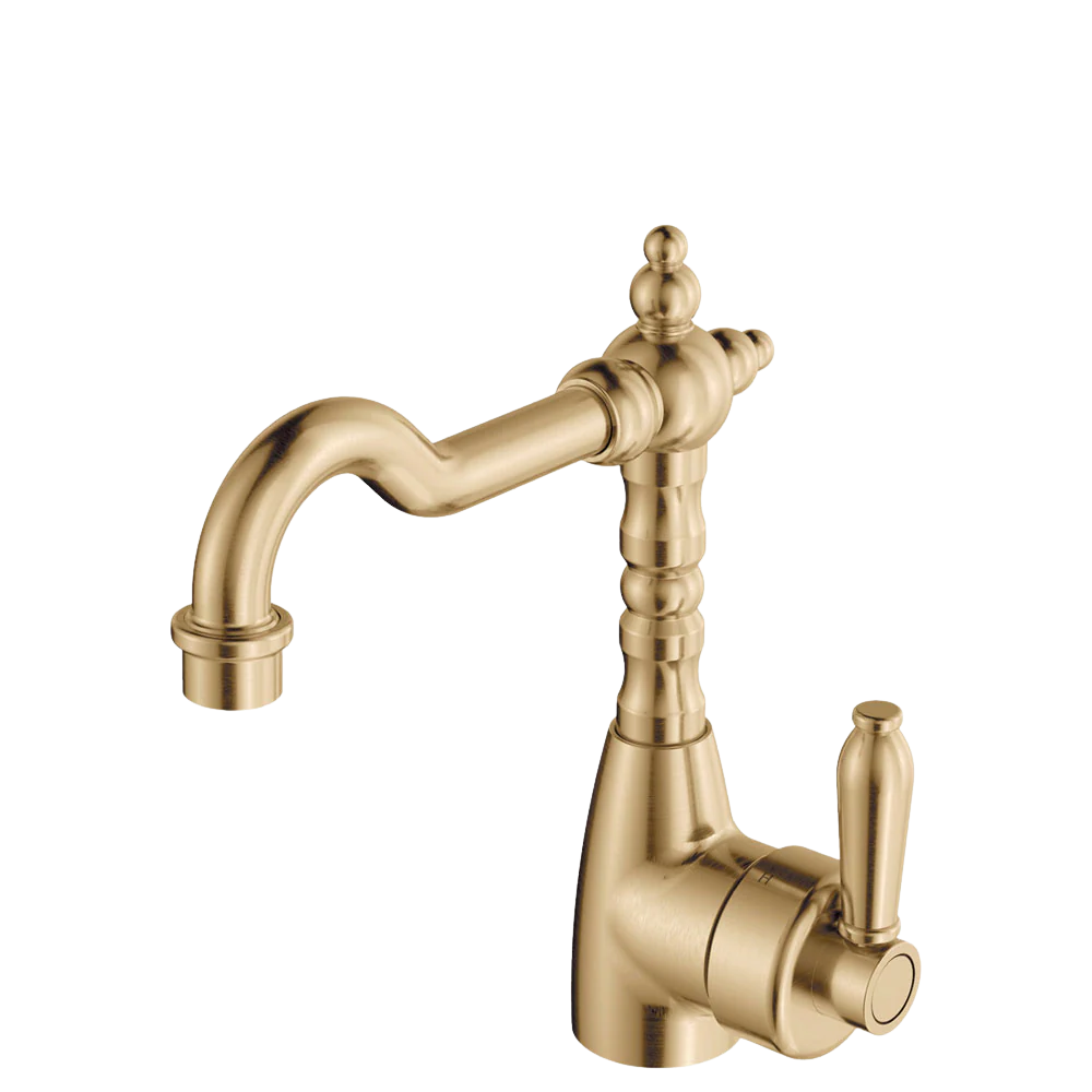 Fienza Eleanor Shepherds Crook Basin Mixer Urban Brass with Urban Brass Handle Lead Free - Image 3