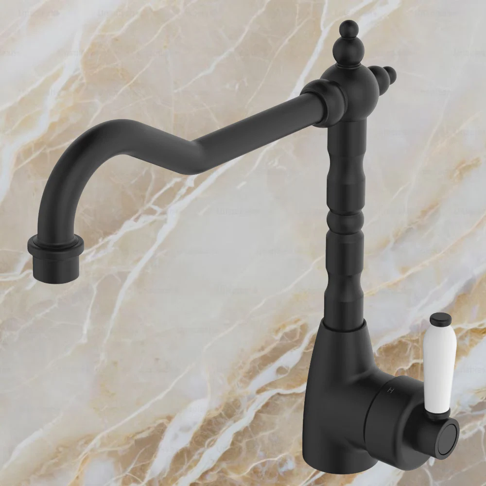 Fienza Eleanor Shepherds Crook Sink Mixer Matte Black with Ceramic Handle - Image 2