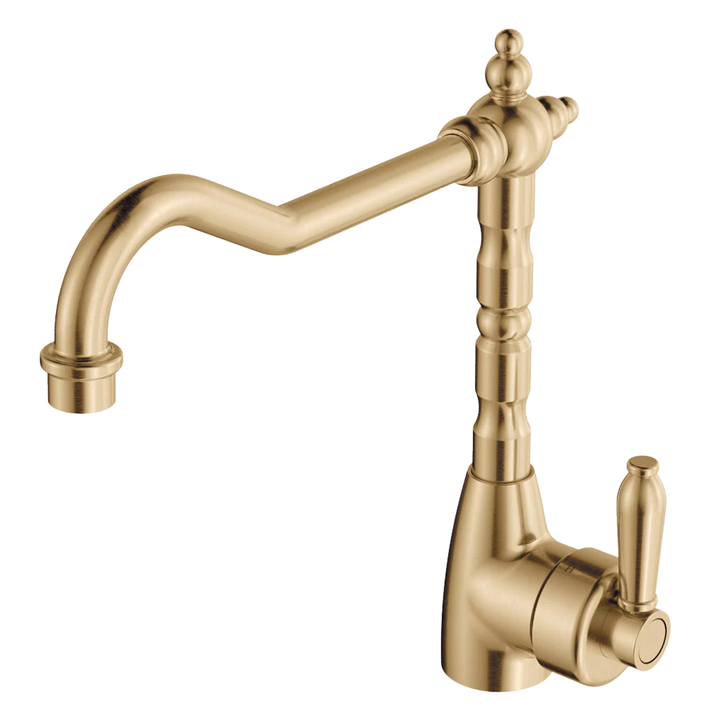Fienza Eleanor Shepherds Crook Sink Mixer Urban Brass Lead Free