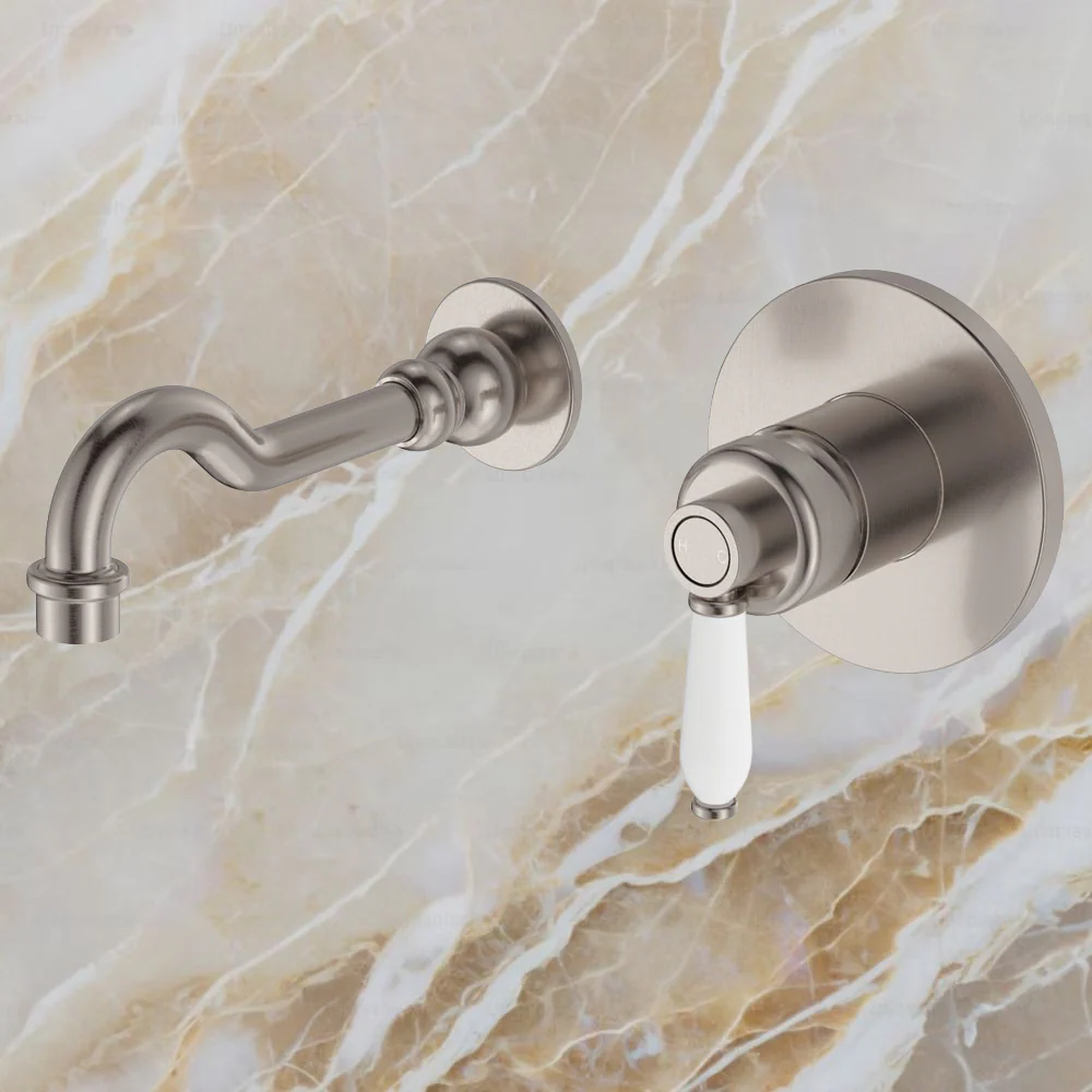 Fienza Eleanor Wall Basin Mixer Set Brushed Nickel with Ceramic Handle - Image 2