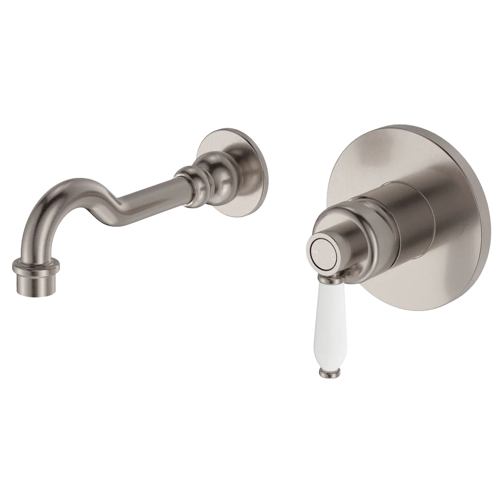 Fienza Eleanor Wall Basin Mixer Set Brushed Nickel with Ceramic Handle - Image 3